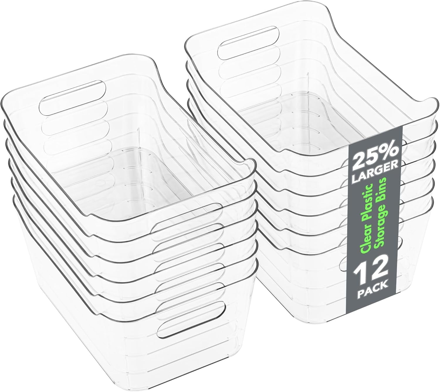 12 Pack Plastic Storage Bins, Multi-Use Organizer Bins, Pantry Organizer, Clear Storage Containers for Home, Kitchen, Office, Cabinet, Shelf and Fridge Organization