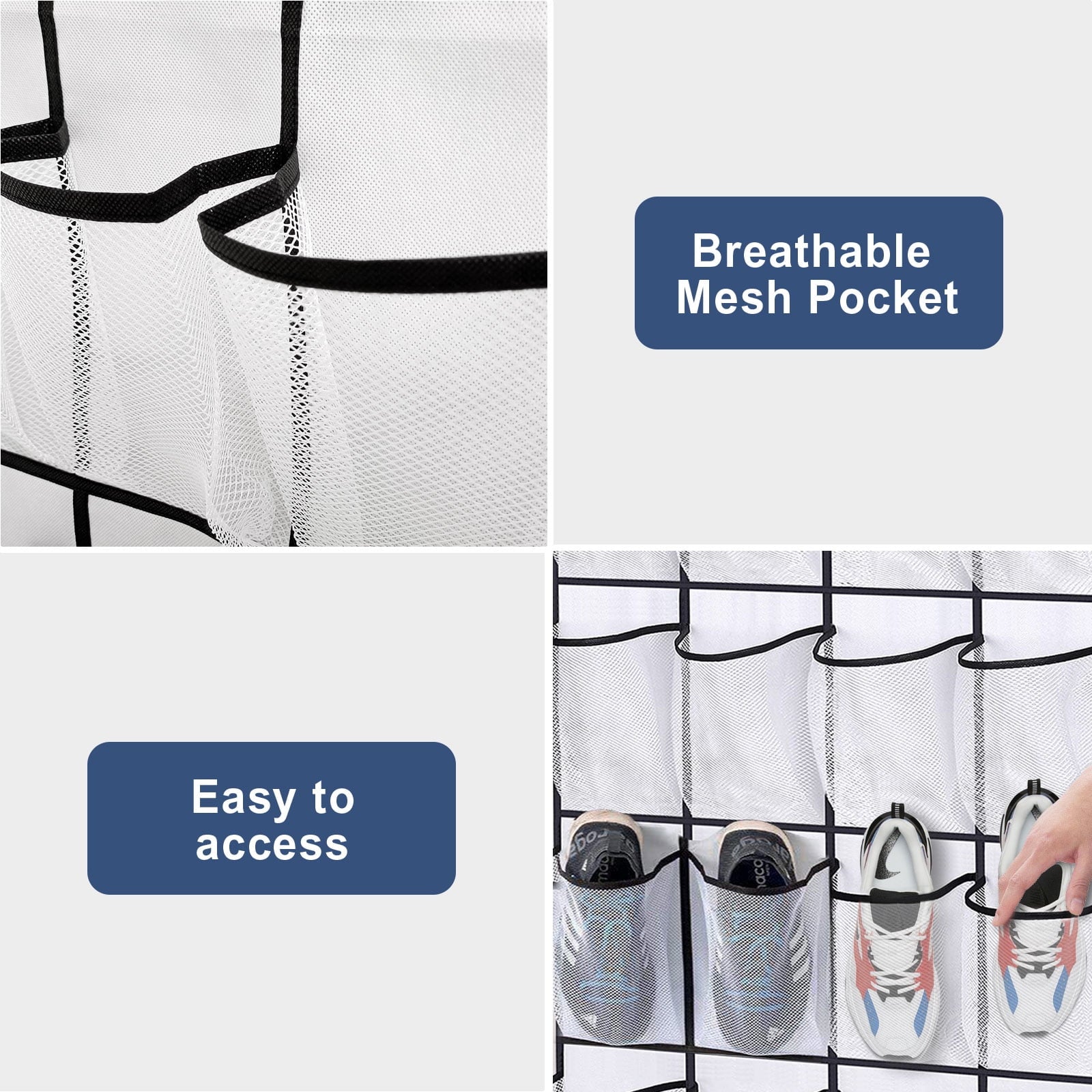 Kusmil Over the Door Shoe Organizer, 28 Large Pockets Hanging Shoe Organizer, White