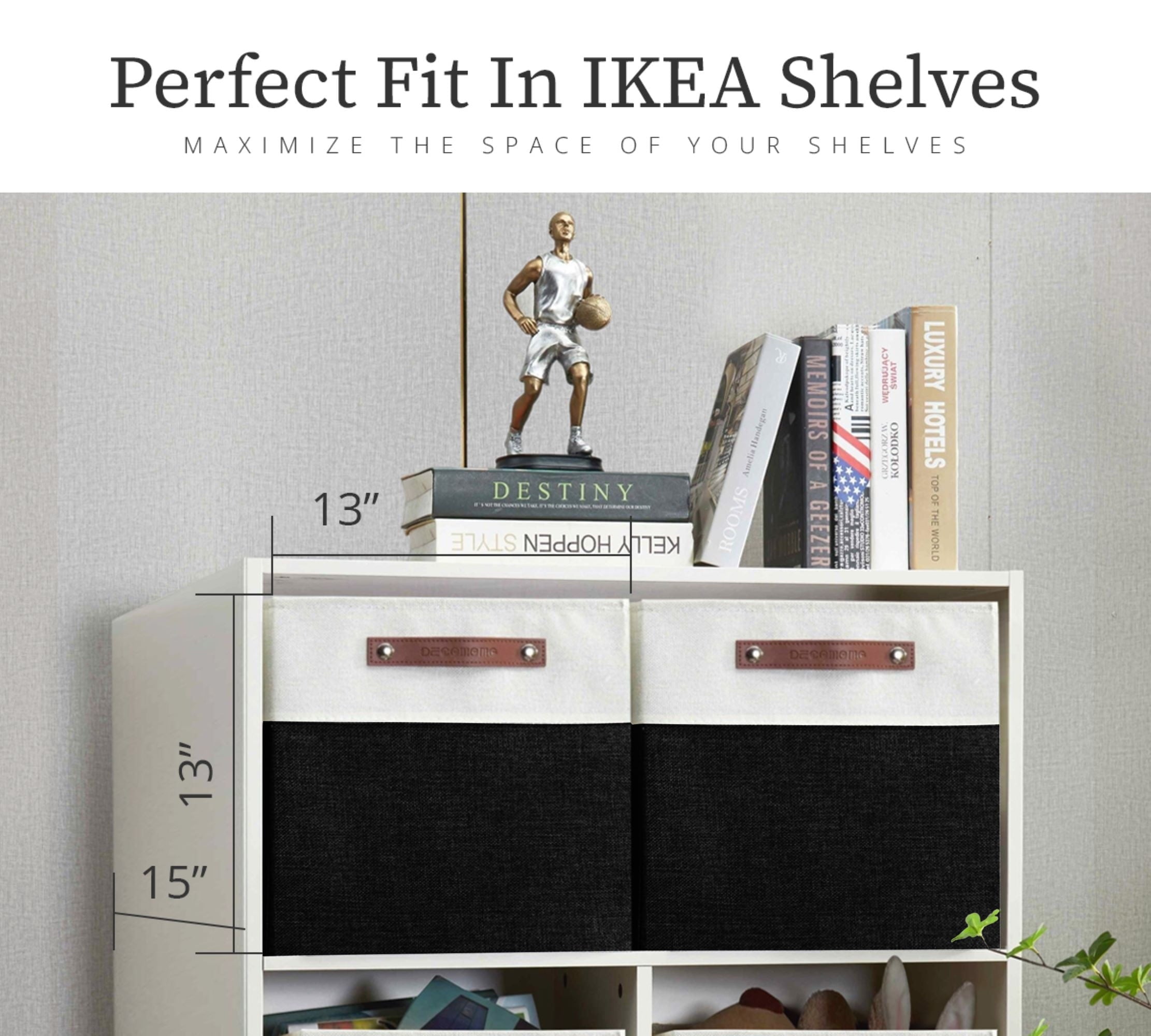 DECOMOMO Fabric Storage Baskets 13" x 15" x 13" Sturdy Collapsible Storage Bins, (Black and White, Set of 3)