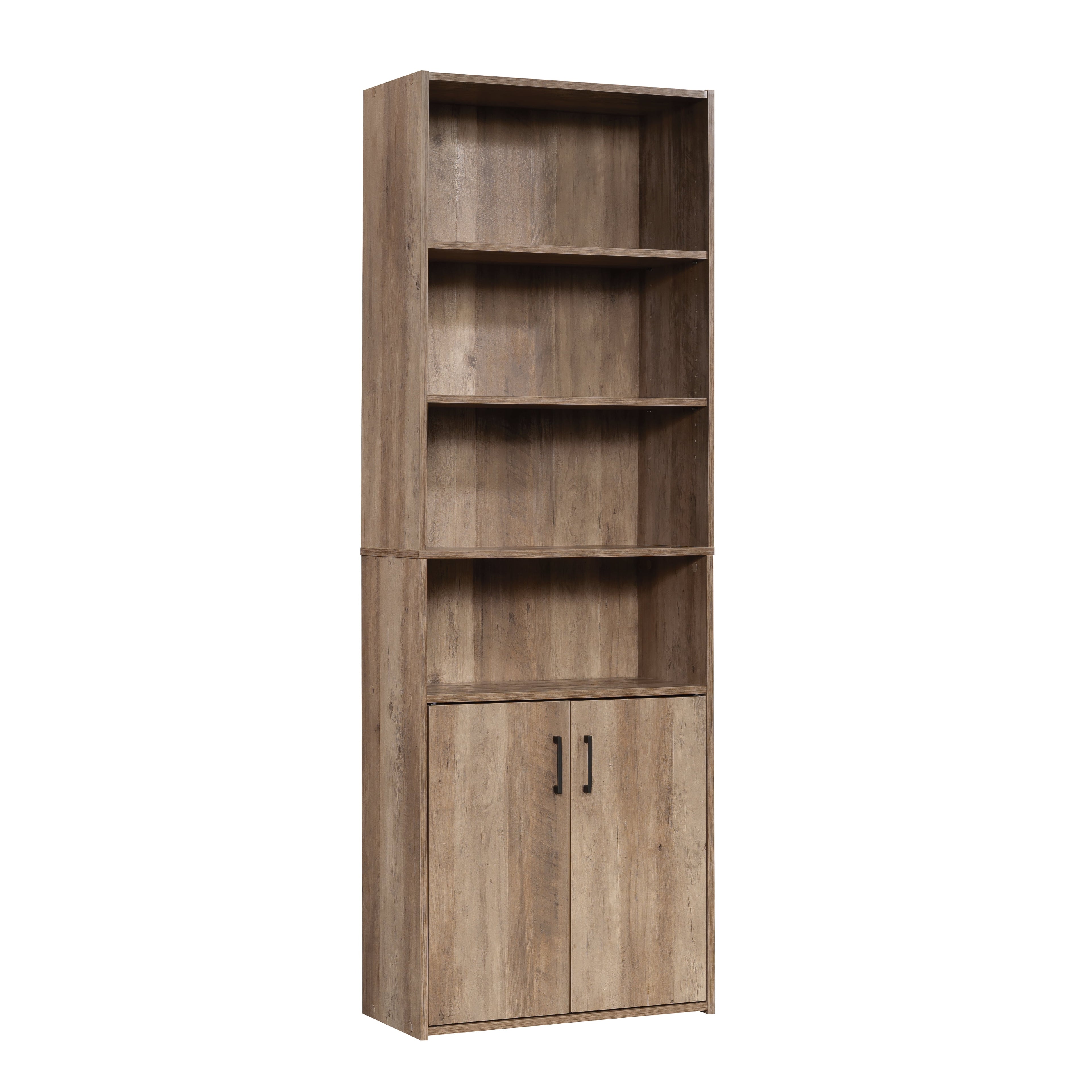 Mainstays Traditional 5 Shelf Bookcase with Doors, Weathered Oak Finish