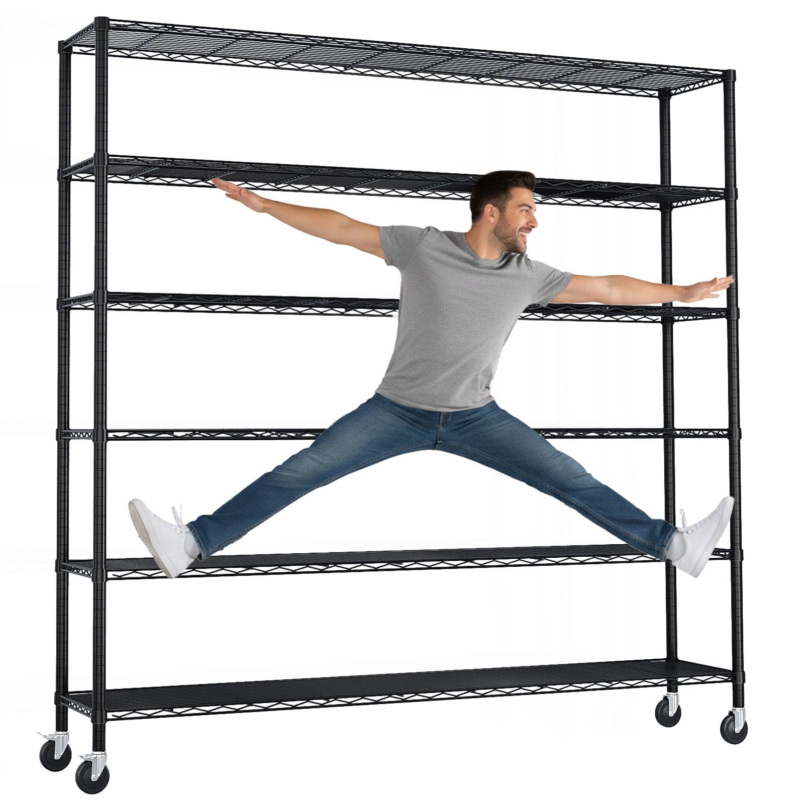 Ktaxon 6-Tier Steel Shelving Unit with Wheels, 59"W  Storage Shelving Rack, 3900LBS Heavy Duty Adjustable Wire Shelf, 59"W x 84" H x 18" D