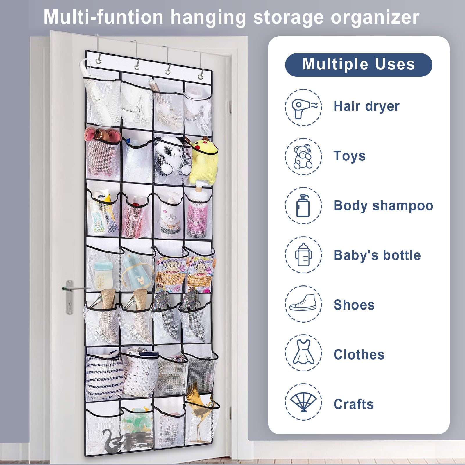 Kusmil Over the Door Shoe Organizer, 28 Large Pockets Hanging Shoe Organizer, White