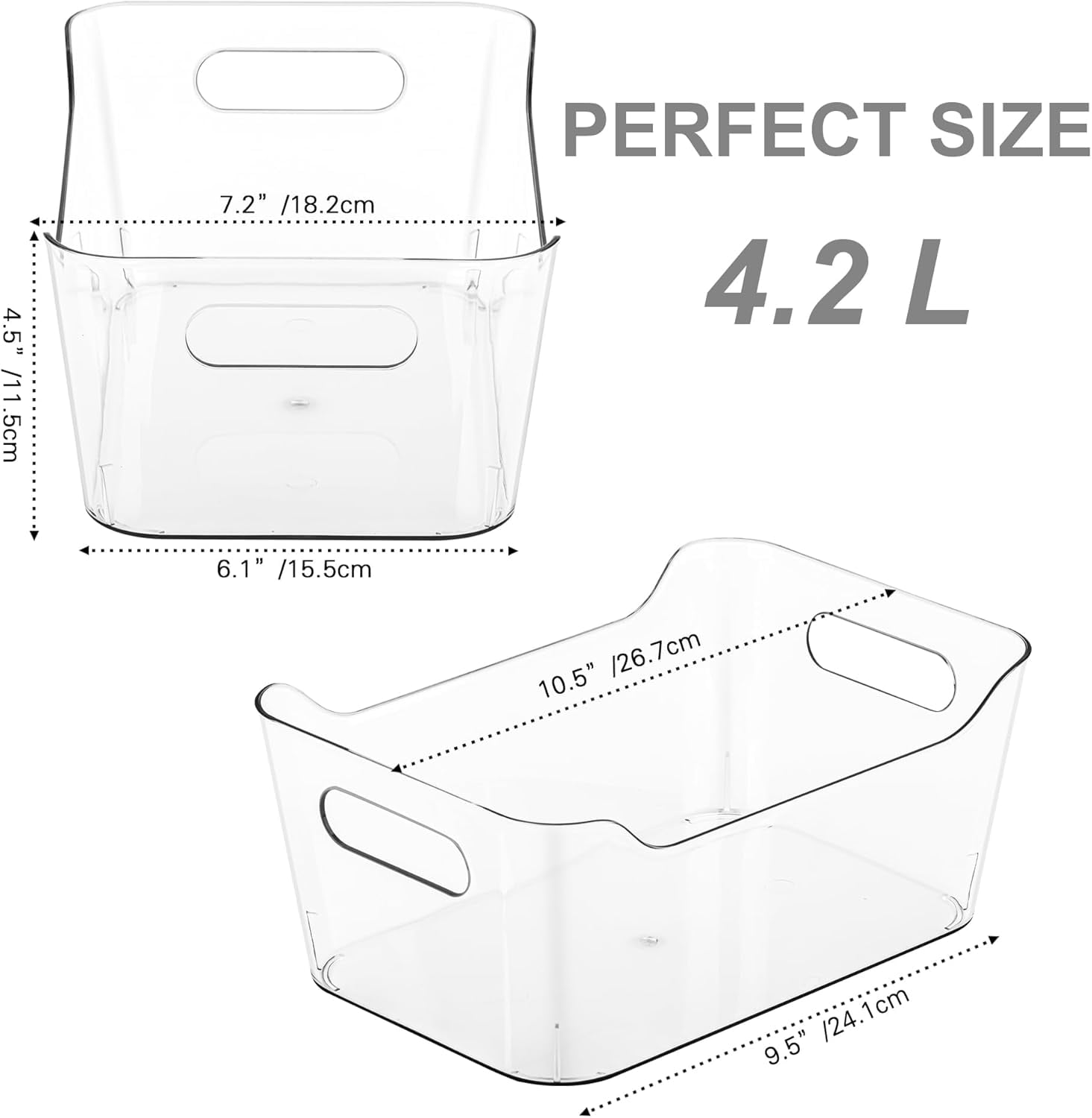 12 Pack Plastic Storage Bins, Multi-Use Organizer Bins, Pantry Organizer, Clear Storage Containers for Home, Kitchen, Office, Cabinet, Shelf and Fridge Organization