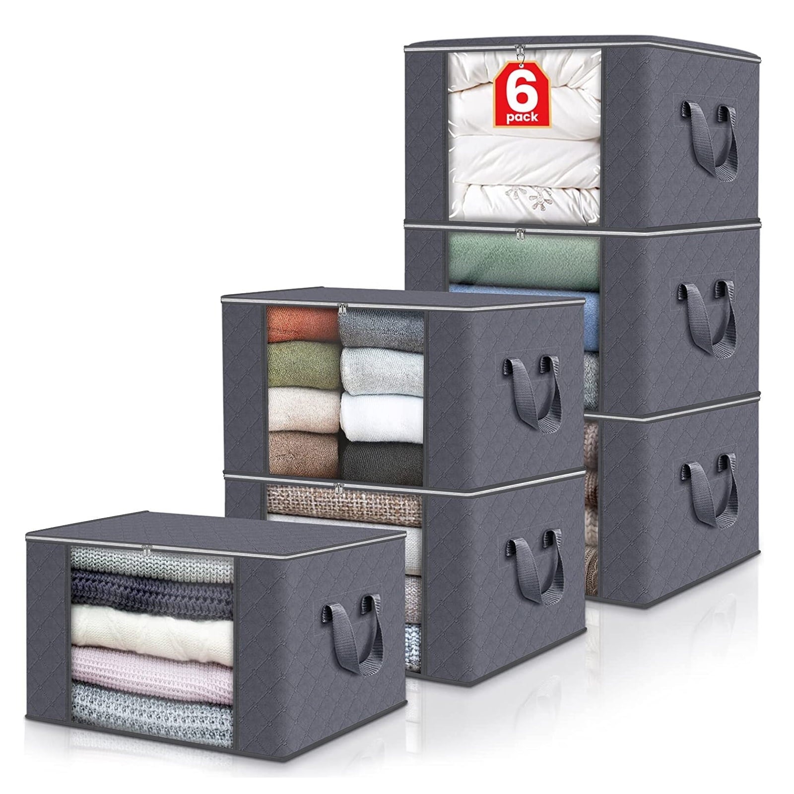 Dofulay 2 Pack Clothes Blanket Storage Bags Clothes Storage Containers 90L Large Capacity Foldable Nonwoven Closet Organizers for Comforters and Bedding,Gray