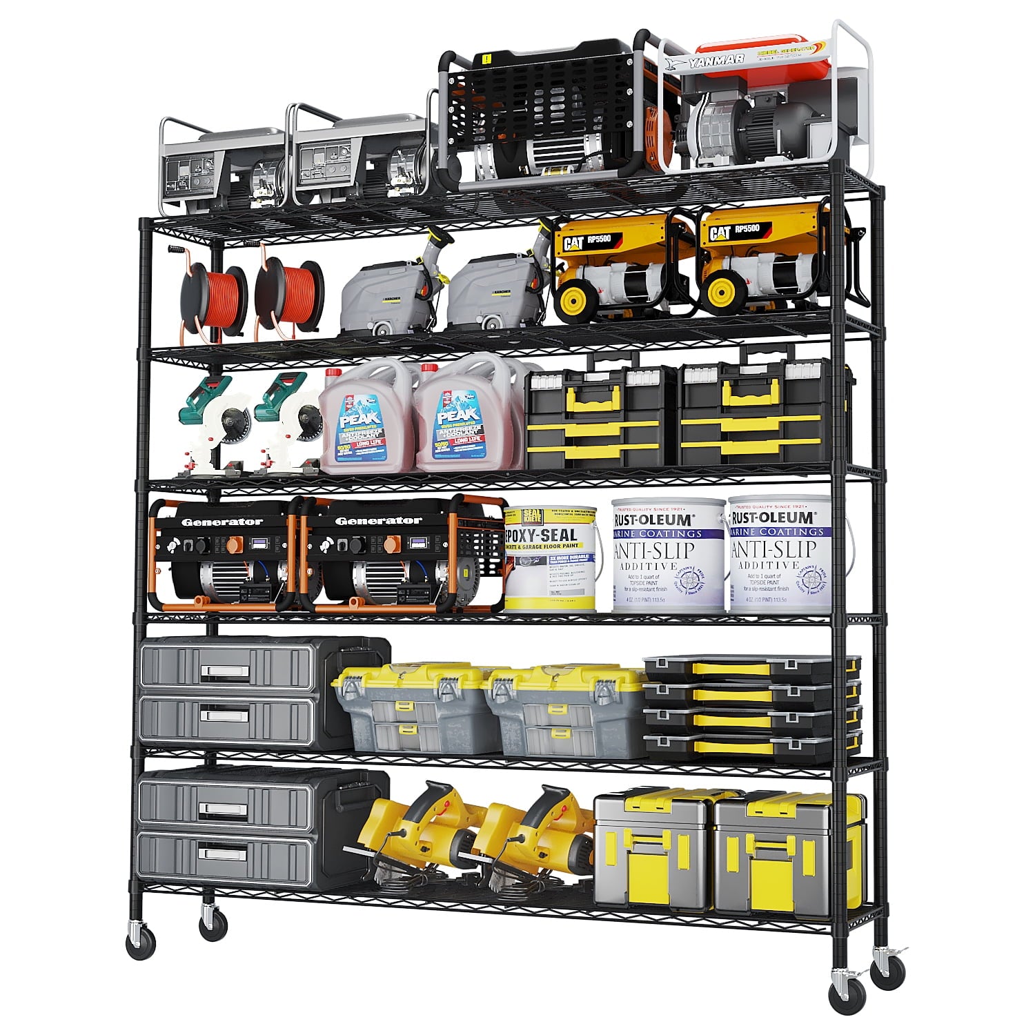 Ktaxon 6-Tier Steel Shelving Unit with Wheels, 59"W  Storage Shelving Rack, 3900LBS Heavy Duty Adjustable Wire Shelf, 59"W x 84" H x 18" D