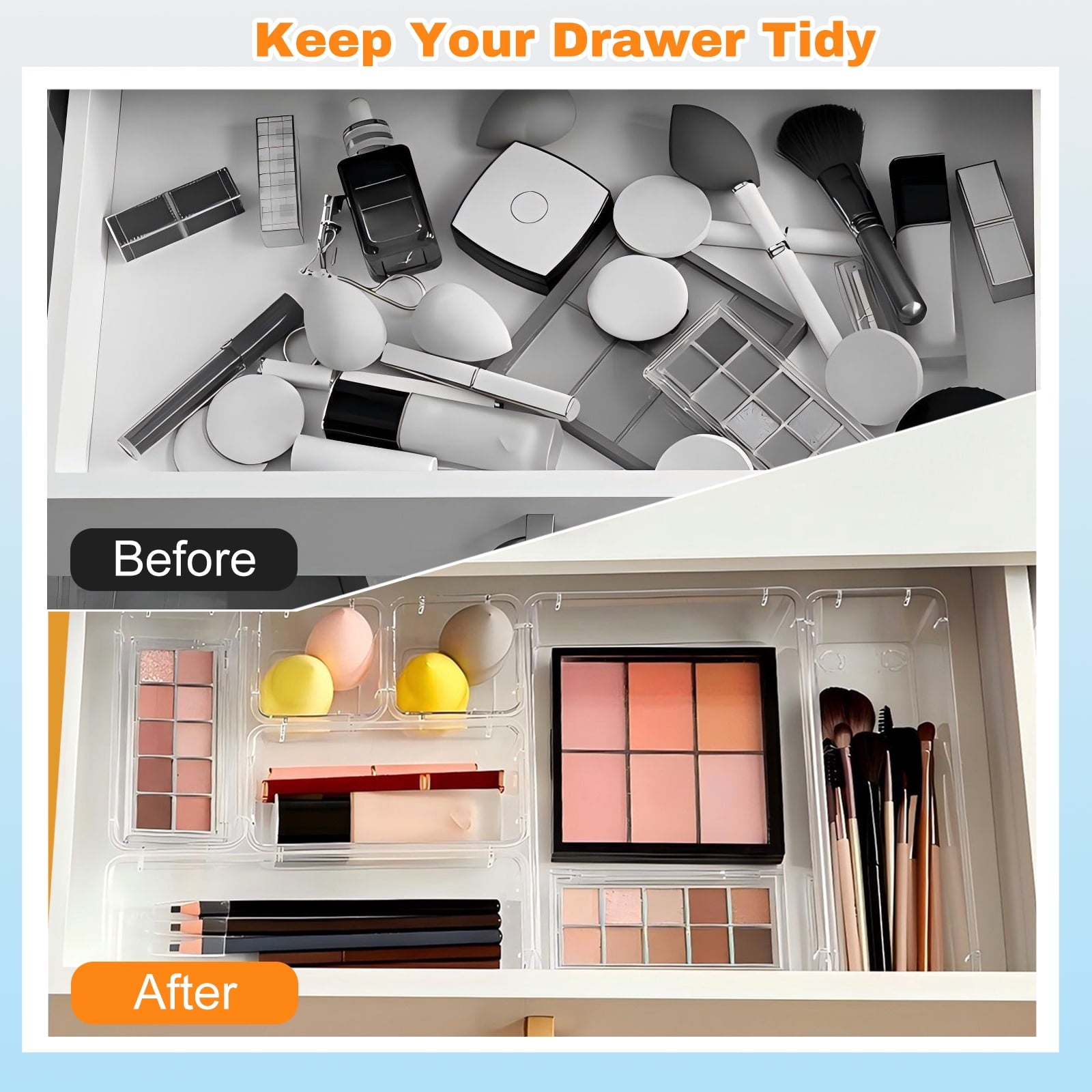 Lockways Clear Plastic Drawer Organizers Makeup Vanity Desk Storage Stackable Multiple Gadgets Organizers for Home Bathroom Office 28 Pcs